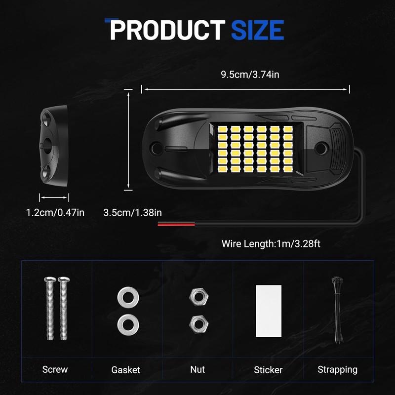 icicar 25 Pods 6500k White Rock Lights, IP68 Waterproof 36