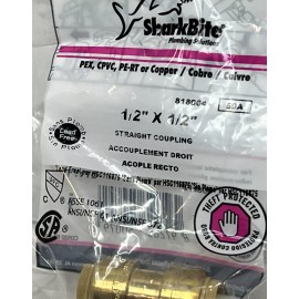 SharkBite 🔥SHARK BITE - PLUMBING - 1/2" x 1/2" STRAIGHT COUPLING -PUSH-TO-CONNECT FITTING