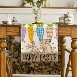 Artoid Mode Yellow Blue Carrot Bunny Rabbit Happy Easter Table Runner,Seasonal Spring Kitchen Dining Table Decoration for Home Party Decor 13x60 Inch