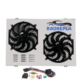 RADREPLA CU716 Aluminum Radiator Shroud with Electric Fan for 1973-1991 Chevy C/K C10 C20 K10 K20 GMC Truck 5.7L 2x12" Fans Thermostat Relay Kit 74 75 76 77 78 79 80 81 82 83 84 85 86 87 88 89 90