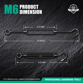 PROWIN Black Decorative Turnbuckle Hook & Eye, 4PCS M6 Turnbuckles for Cables Wire Tightening up, Adjustable Wire Rope Tensioner for Shade Sail Fence Tent Picture Hanging Hardware Kit Installation
