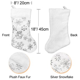 GugnRyAc Large Christmas Stockings 4 - 45 cm Plush Faux Fur Xmas Stocking with Snowflake, Christmas Stocking for Fireplace Hanging Stockings for Christmas Decoration (Silver)