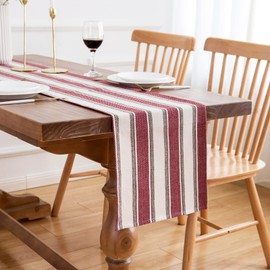 Chicamy Table Runner Spring Modern Natural Linen Classic Handmade Table Runner Vintage Rose Washable Not Deformed Suitable for Family Celebrations Weddings Hotel Decorations 33 x 140 cm (Red)