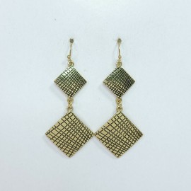 Fashion Jewelry E0818 Antique Gold Tone Metal Double Rhombus Shapes Linked Drop Dangle Earrings