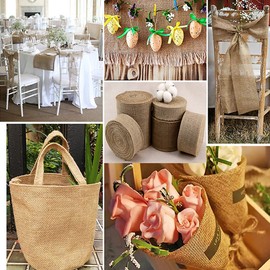 Burlap Ribbon, 10M Woven Rustic Hessian Jute Burlap Fabric Ribbon Table Runner Wedding Decor(15cm)