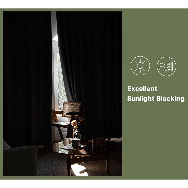 PI Blackout Bedroom Curtains,Thermal Insulated Ring Top Window Treatment,Room Darkening
