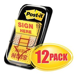 Flags in Dispenser, quot;Sign Here quot;, Yellow, 12 50-Flag Dispensers/Pack