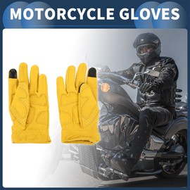 INFINAUTO Motorcycle Gloves, Outdoor 21.2x10cm Off-Road Mountain Motorcross Motorbike Dirt Bike Bicycle Racing ATV UTV Cycling Riding Gloves Sheep Leather Yellow, 1 Pair