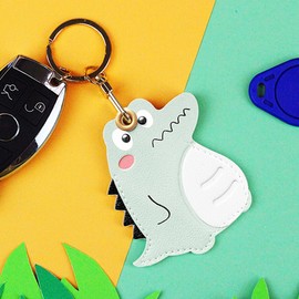 Leather Anti-Lost Keychain Case Cover for AirTags Tracker Holder, Dinosaur Anti-Drop Scratch Cute AirTag Holder with Keychain Accessories for Women Kids Pets Backpacks (Blue Dinosaur)