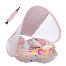 TUIBEIDAMAI Baby Swim Ring with Sun Canopy, Removable Swimming Ring with Sun Protection, Adjustable Shoulder Straps, Inflatable Swimming Hoop, Baby Float Swimming Ring for from 3-36 Months (Pink)