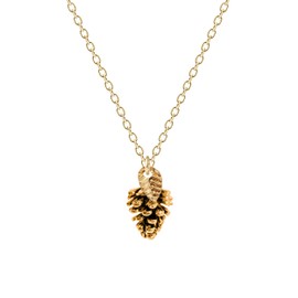 Melanie Golden Artisan Jewelry Tiny Pinecone Necklace With Leaf in Sterling Silver or 14K Gold Fill | Nature Lover & Festive Holiday Jewelry (Gold)