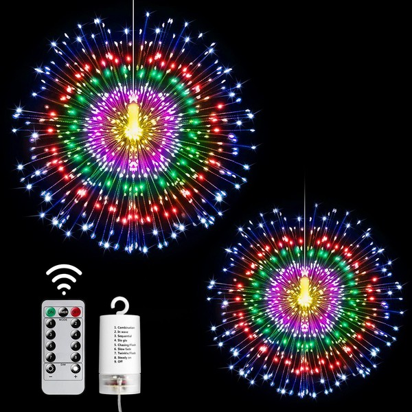 2 Pack Starburst String Lights Christmas Lights, 225 LED 8 Modes Dimmable with Remote Control, Waterproof Copper Wire Decorative Hanging Starburst Lights for Party Patio Garden Decoration (Multicolor)