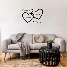 Vinyl Wall Art Decal - Custom Couples Names - 22" x 33" - Cute Together Forever Names Heart Shape Design Sticker for Couples & Family Love Bedroom Closet Bathroom Mirror Living Room Decor (Black)