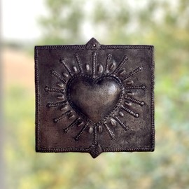 it's cactus - metal art haiti Small Heart Charms, Haitian Flaming Milagro Hearts, Spikes, Love and Friendship, Wedding Favors, Handmade Decorative (Square Heart)