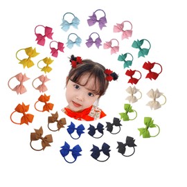 OuJyO Hair Elastic Ribbons, Children, Baby Hair Elastic, Mini Hair Elastic Ribbon, Bowknots, Cute Hair Accessories, Set of 30, Colorful, Preschool Hair Clips, Hair Ornaments, Shichi-Go-San Eating
