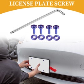 X AUTOHAUX 1 Set 1/4" M6 Universal Anti Theft License Plate Screws - Car Security Bolt Fasteners Kits for Car Tag Frame Holder with 4 Washers - Titanium Alloy Deep Purple
