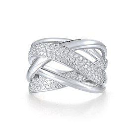 Santuzza 925 Sterling Silver Simulated Diamond Ring Criss-Crossed Shape Cubic Zirconia Ring for Women (9)