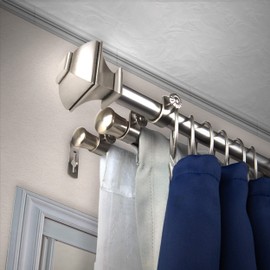 A&F Rod Décor - Phife 13/16" Triple Curtain Rod 120-170 inch - Satin Nickel