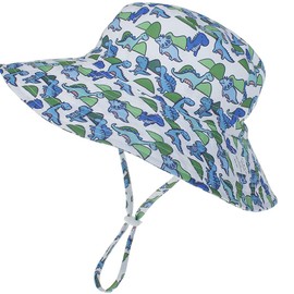 MaxNova Baby Sun Hat Summer Beach UPF 50+ Sun Protection Kids Bucket Hats for Boys Girls (2-7 Years, Light Blue Dinosaur)