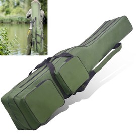 OROOTL Folding Fishing Rod Case Canvas Fishing Pole Bag Case 4.27ft Waterproof Fishing Rod Carrier Fishing Tackle Storage Bag Reel Organizer Large Capacity Fishing Travel Bag