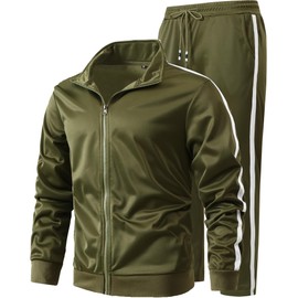 GXAMOY Men's Athletic 2 Pieces Tracksuit Casual Full Zip Jogging Sweat Suit Workout Sports Set Sportswear Army Green(TZ001) M