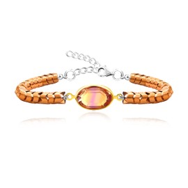 Fashion Handmade Oval Crystal Charm Bronze Energy Hematite Bracelet with for Women Sister with Adjustable Stainless Steel Extended Chain Y2117(Color 21)