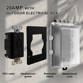 Havenso Outdoor GFCI Outlet with Extra-Duty Electric Cover, 20 Amp TRWR Self-Test GFI Receptacle, Lockable Weather-Resistant 1-Gang Electrical Box, Horizontal/Vertical Mount, UL Listed, Black