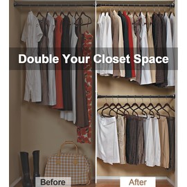 Closet Rod - 29-45 inch Adjustable Closets Rod for Hanging Clothes, Heavy Duty Closet Hanging Poles with Brackets, Space Saving Closet Bar for Hanging Clothes, Drilling or Adhesive Mount