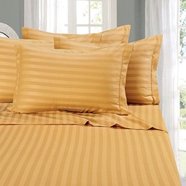 Elegant Comfort Set de sábanas de Calidad egipcia de 1500 Hilos Resistentes a Las Arrugas, 4 Piezas, diseño a Rayas, tamaño Queen, Color Dorado       