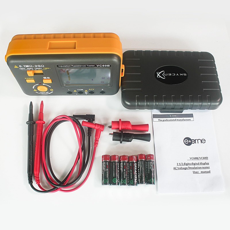 VC60B Insulation Resistance Tester,SKYCENX Megohmmeter Megaohm Meter,with 250V/500V/1000V Test Voltage