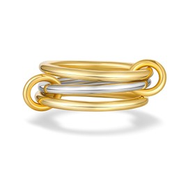 Gold Stackable Rings for Women Non Tarnish 18K Gold Plated Stacking Interlocked Rings Multi Ring Mixed Metals Stack Two-Toned Stacking Bands Statement 3 Rings Set (7)