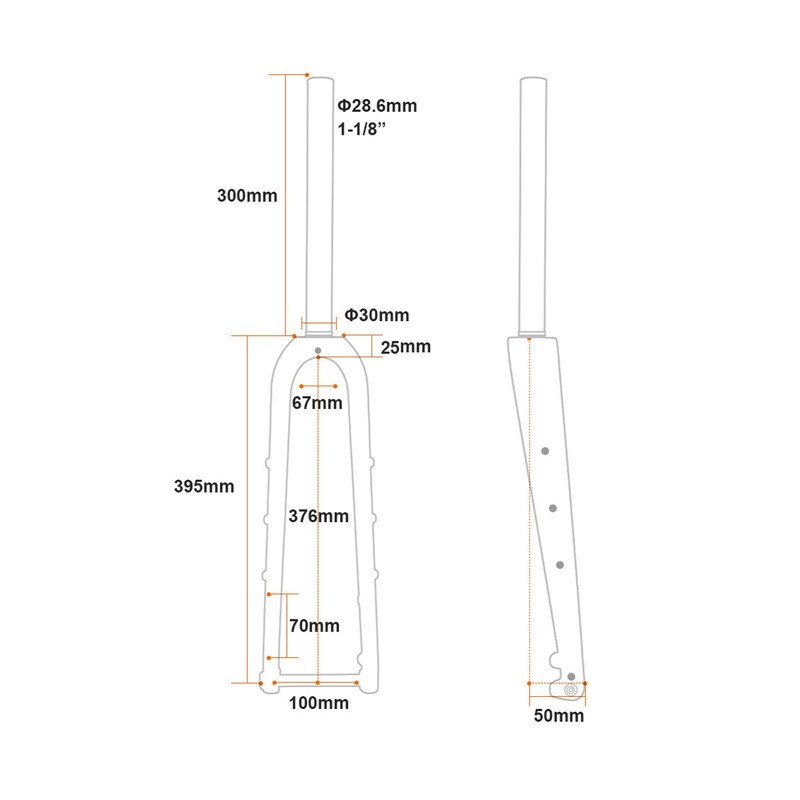 Bike Front Fork Carbon Fiber 100mm Opening Matte Straight Tube