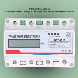 Medidor de Energía Trifásico, 230 400 V 5 (100) A 4 Cables 7P Medidor de Potencia Digital de Riel DIN, Pantalla LCD Monitor de Uso de Electricidad Consumo de Energía Medidor de Kwh