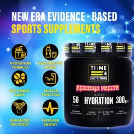 Hydration Formula Electrolytes Powder + Amino Acids Glutamine & Glycine Advanced Rehydration Formula Suitable for Vegans, Sugar Free – Energy, Focus, Avoid Dehydration (300g, Summer Fruits)