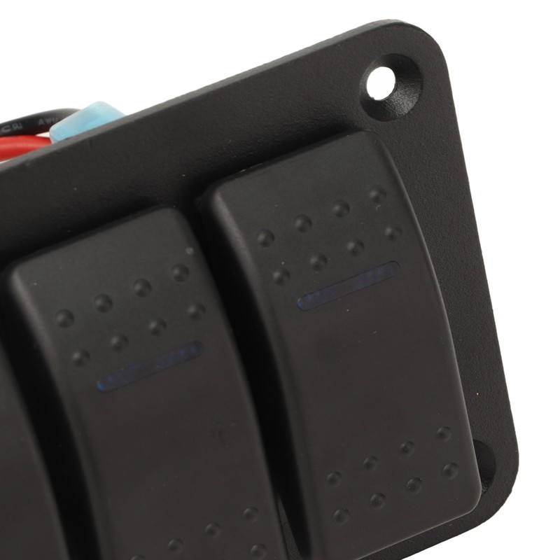 3 Gang Rocker Switch Panel IP65 Waterproof DC12‑24V Blue Light
