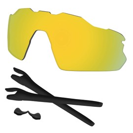 Predrox Gold Mirror Radar EV Pitch Lenses & Rubber Kits Replacement for Oakley Sunglass OO9211 Polarized
