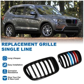 BILLDIO F25 Grille - Color Front Kidney Single Slat Grill For F25 X3 2011 2012 2013 ABS Gloss Black（2 pcs）