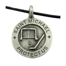 Religious Catholic Gift 7/8 Inch Round Pewter Archangel Saint St Michael Hockey Sports Protection Medal with Adjustable Cord Chain Necklace