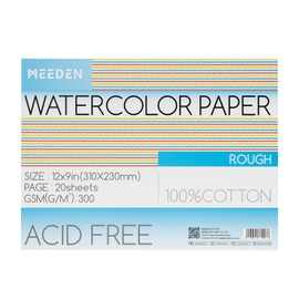 MEEDEN Watercolour Paper Pad, 100% Cotton Watercolour Paper Pad with 20 Sheets, 140 lb/300 g/m², Acid Free Art Paper for Watercolours, Gouache, Ink and More, 9 x 12 Inch Rough Grain