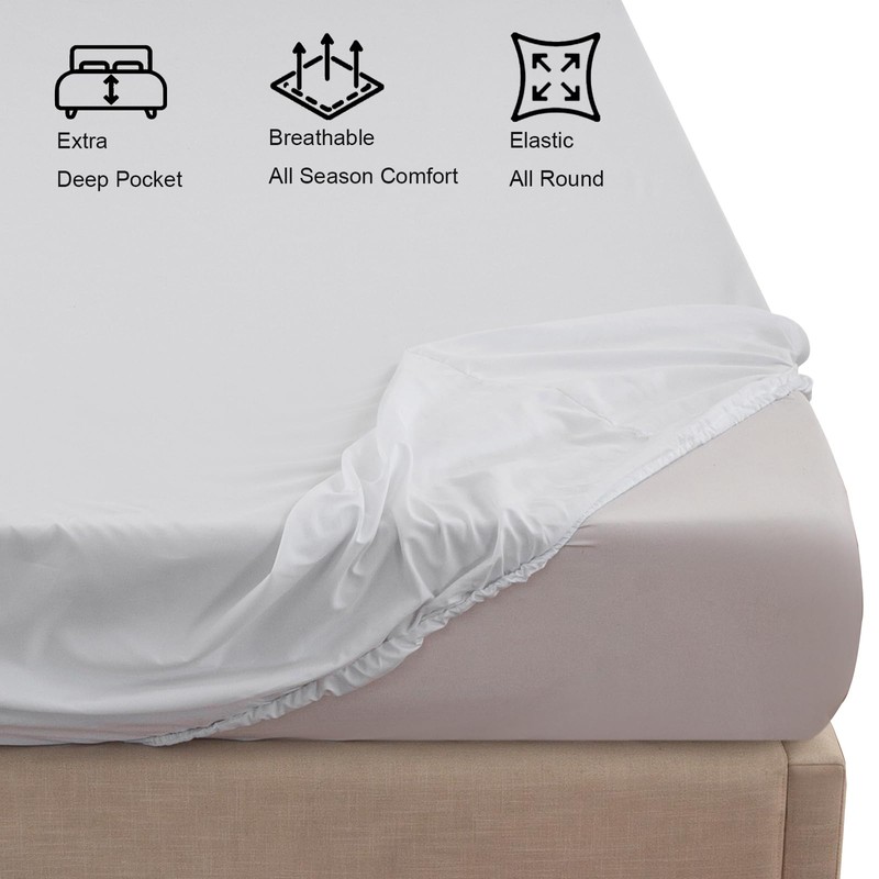 Soifox Super King Fitted Sheet White - Bed Sheets with