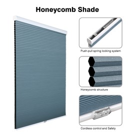 Homebox Cordless 100% Blackout Cellular Shades for Home,Shades for Indoor Windows, Honeycomb Blinds 23" W x 72" H Navy Blue