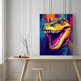 Generisch Dinosaur Paint by Numbers for Adults, Animal Pop Art Design, Oil Painting by Numbers, Colourful Dinosaur World Paint by Numbers for Adults, Beginners, Oil Painting, 16 x 20 inches, Frameless