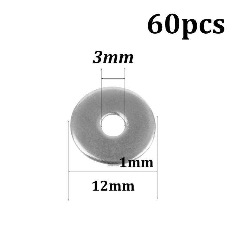 Runseaway 60PCS M3 Flat Washer Stainless Steel Sealing Ring, Inner