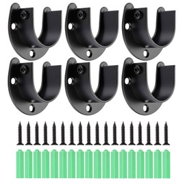 Shonmogar - Soporte para barra de clóset de 6 unidades de soportes para poste de clóset para pared con tornillos, soporte de brida de acero inoxidable para cortina de clóset, soporte de poste de