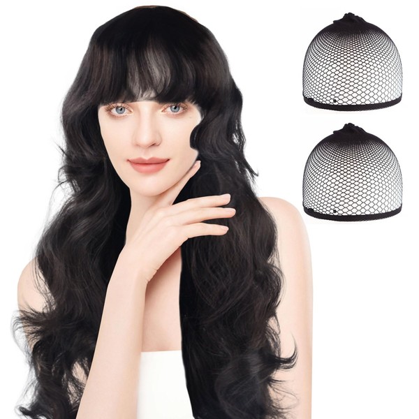 SSKHE Dark Brown Wavy Wig with Bangs A perfect blend