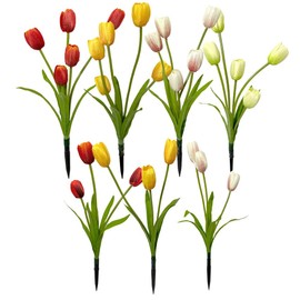 7 Pcs Artificial Multicolor Tulip Bouquet – Fabric Flower Heads with Ground Stakes, Realistic Decorative Flowers for Garden, Porch, and Window Decor