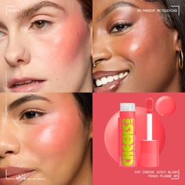 Fat Cheeks Juicy Liquid Blush Dewy Hydrated Color & Shine for Cheeks, and 12HR wear, NYX Professional Makeup Raspberry:_Peach Plunge