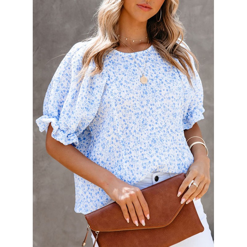 Dokotoo - Blusas con estampado floral para mujer, cuello redondo,