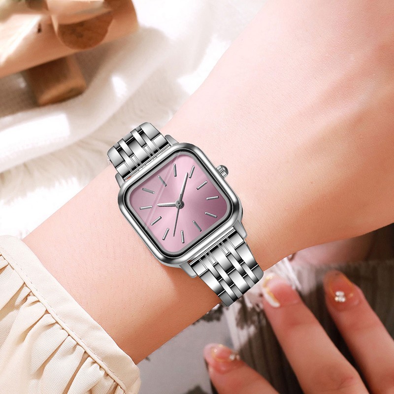 Women Quartz Watch Alloy Steel Strap Stylish Waterproof Ladies Square