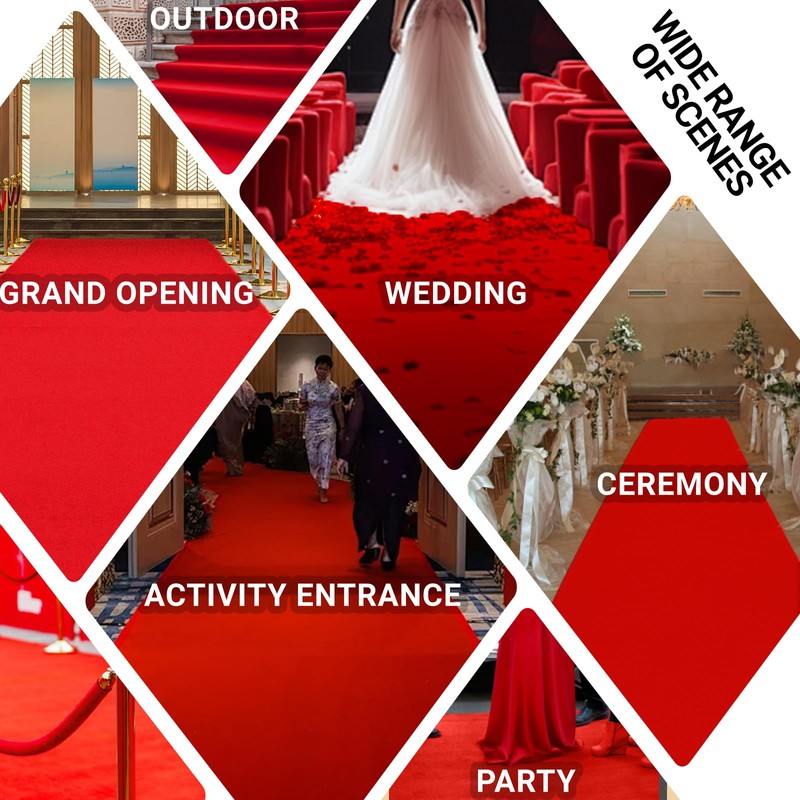 Extra Thick Red Carpet Runner for Party Felt Non-Slip Rubber